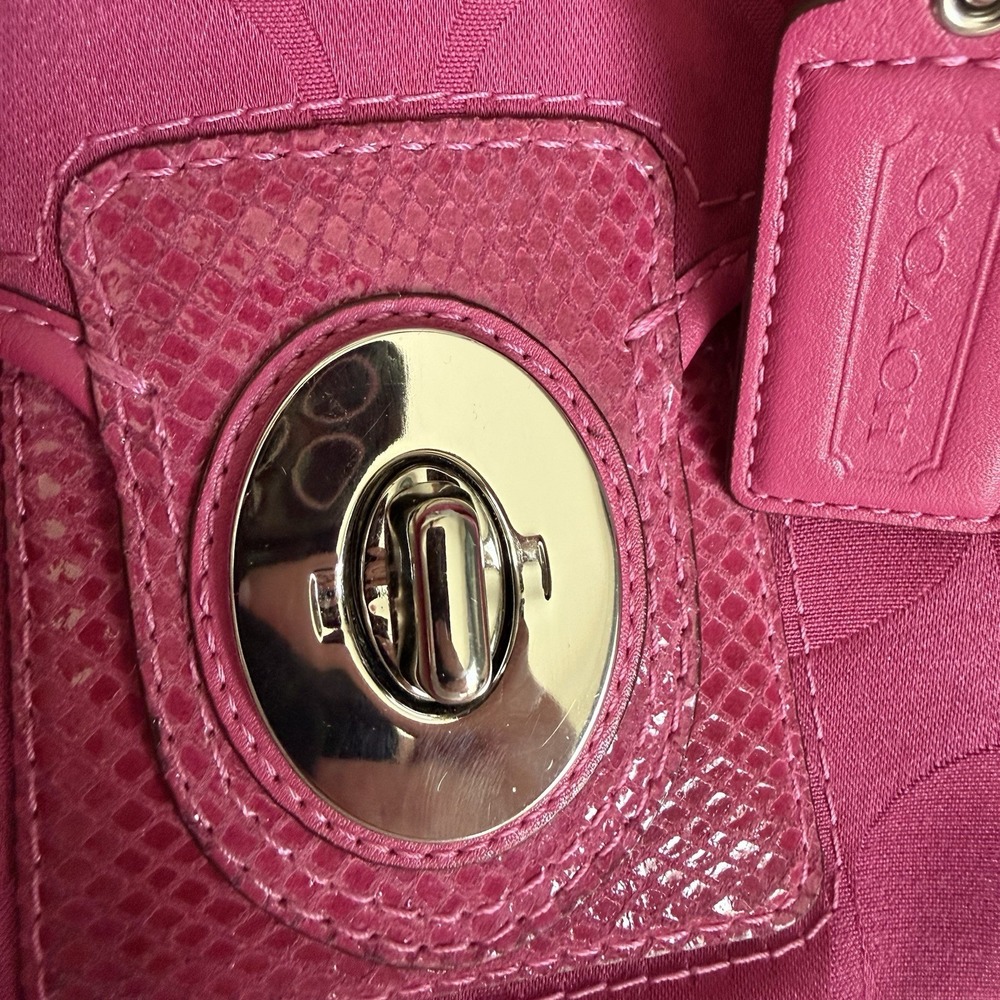 COACH Peyton Tote Bag Purse Signature Hot Pink Y2K Snakeskin Embossed Leather - Picture 5 of 16